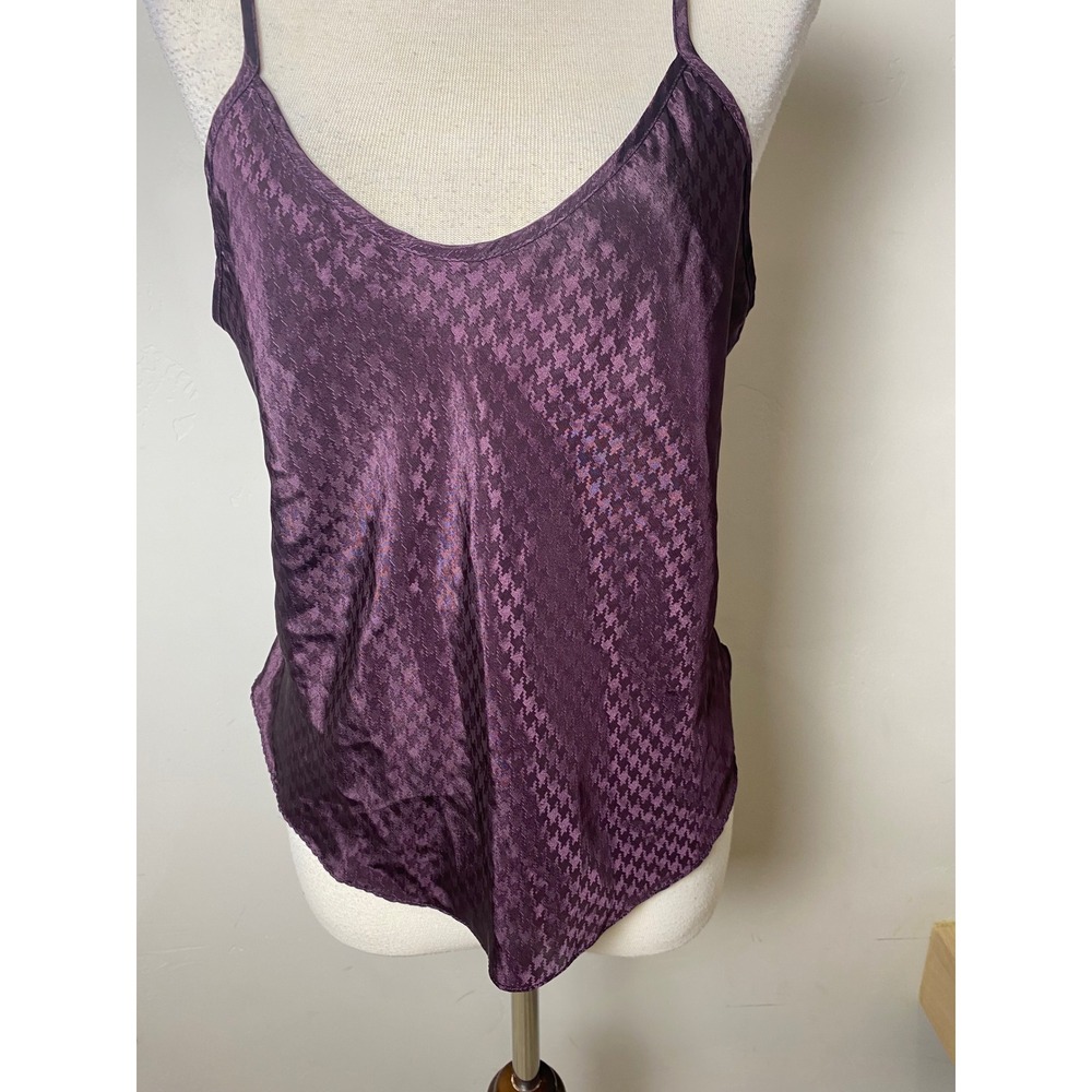 Vintage California Dynasty Purple Houndstooth Satin Camisole Top 90s V-Neck L